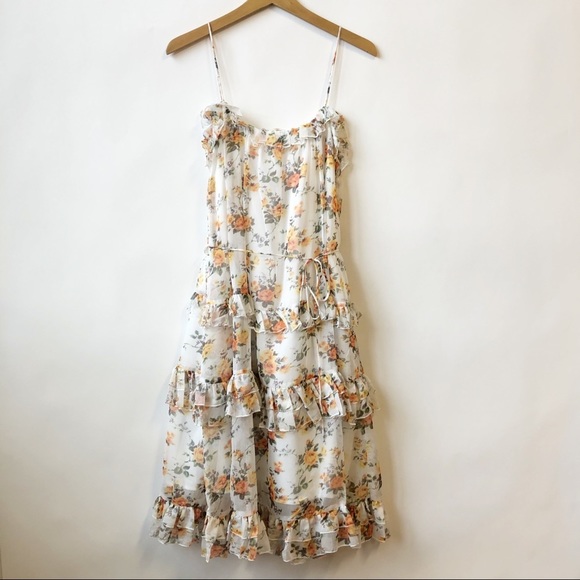 Edit White Closet Dresses & Skirts - Edit White Closet Cream Floral Mini Dress Tiered Skirt Ruffle Women's  Size 8